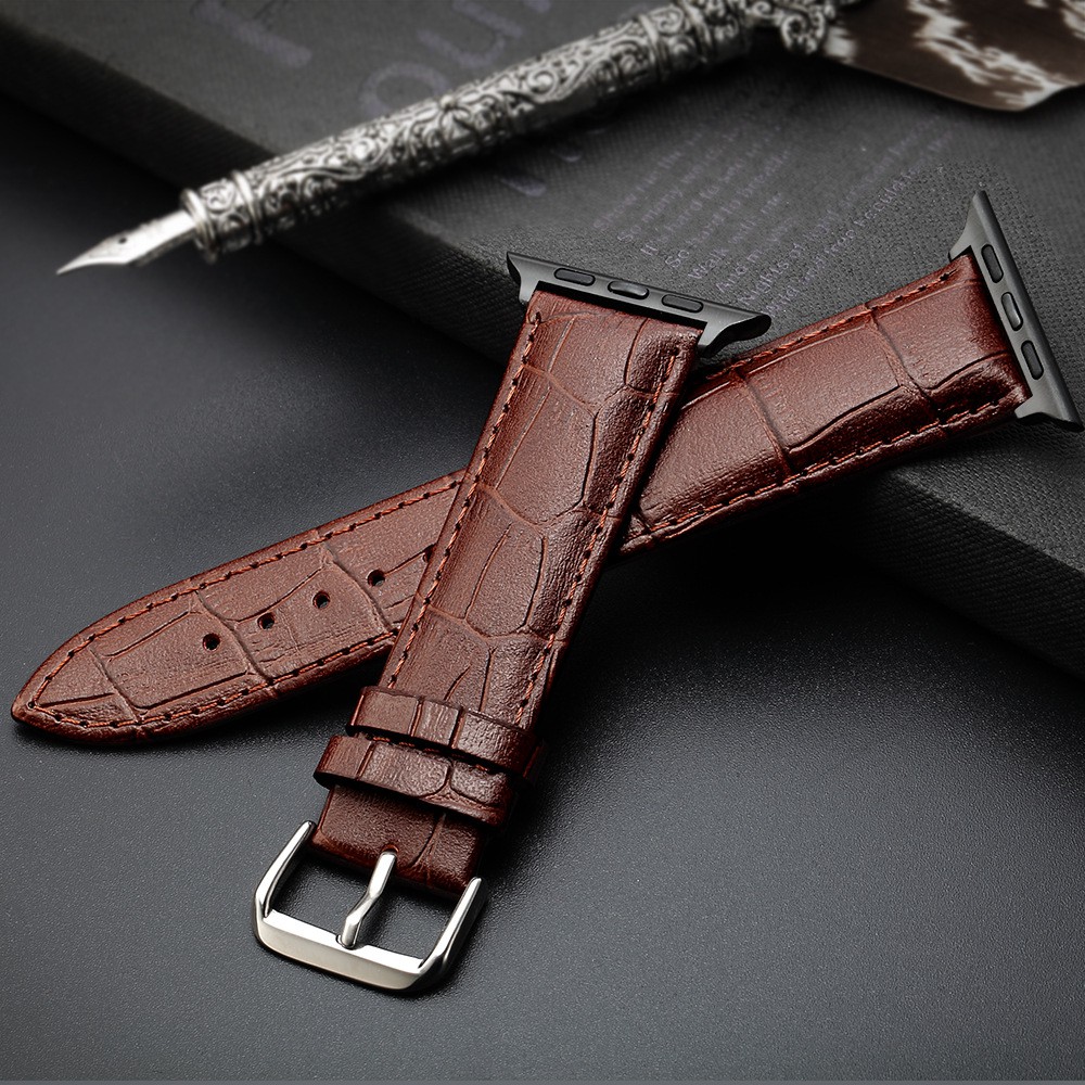 Dây Da Họa Tiết Hoa Khóa Kim Loại Cho Đồng Hồ Apple 42mm / 38mm 3 2 1