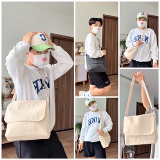Túi vải canvas đeo chéo có nắp đậy và khóa kéo - May's Tote Bag