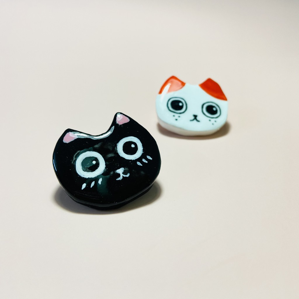 Phụ kiện trang trí pin cài áo MÈO KITTEN CAT hoạt hình dễ thương bằng đất sét polymer clay