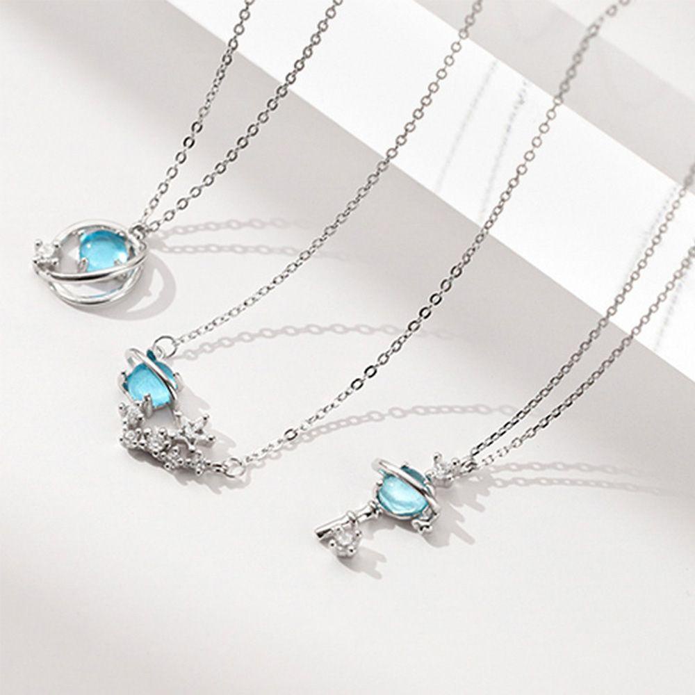 Dây Chuyền Đính Đá Sapphire Xanh Dương Cho Nữ|Mặt Dây Chuyền Hành Tinh Vũ Trụ