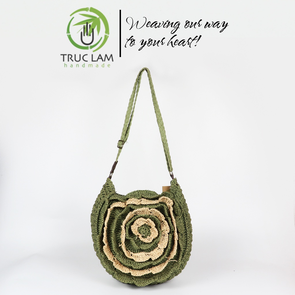 Túi Cói Đeo Chéo Thời Trang Nữ Bện Thủ Công Nghệ Thuật Hình Bông Hoa Nhiều Lớp – Trúc Lâm Handmade