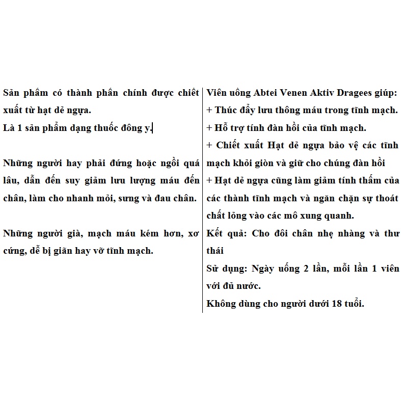 Hàng Đức viên tĩnh mạch Abtei Venen Aktiv Dragees