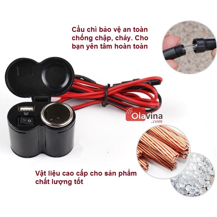 Củ Sạc Xe Máy Gắn Bình Ắc Quy Có Công Tắc Không Lo Hết Pin