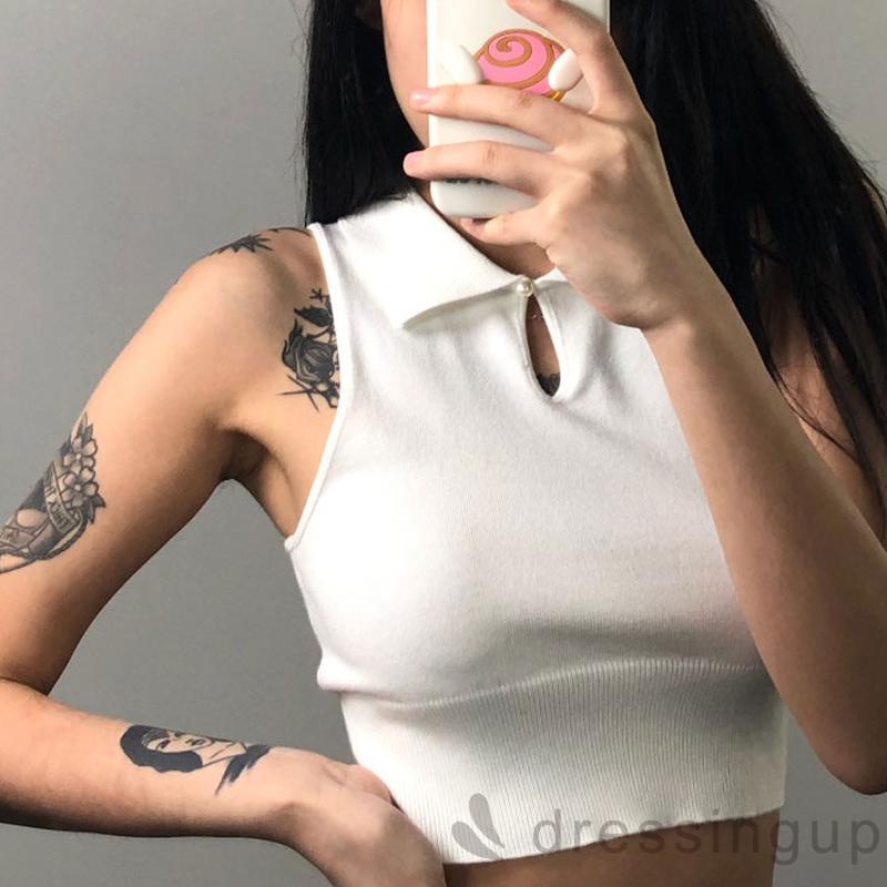 Áo Croptop Sát Nách Màu Trơn Thiết Kế Khoét Rỗng Thời Trang Mùa Hè Cho Nữ