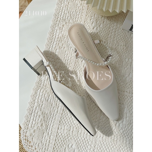 BEESHOES - SỤC NỮ DA MỀM MŨI NHỌN QUAI NGỌC - SỤC NỮ ĐẾ TRỤ CAO 3CM  CÓ SẴN MÀU ĐEN - KEM 211040