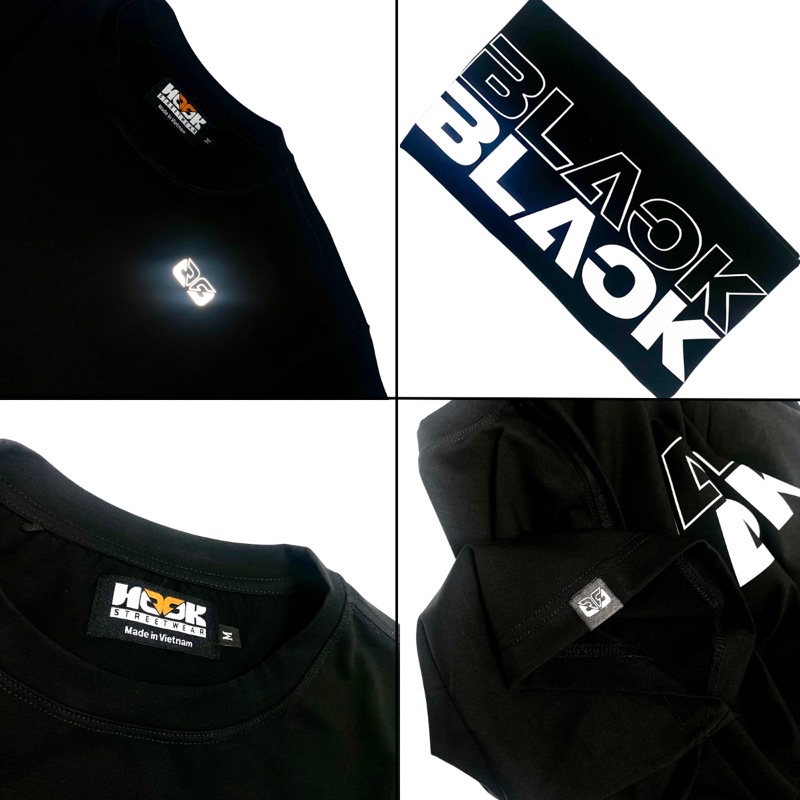 Áo thun tay lỡ Unisex thời trang Hook in chữ Black phản quang