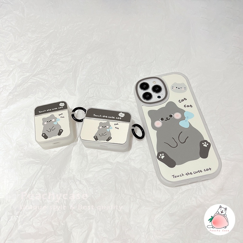 Vỏ Bảo Vệ Hộp Sạc Tai Nghe Airpods 1 2 Pro Air Pod 3 Không Dây Tráng Gương Hình Chú Mèo Dễ Thương Kèm Nhẫn Chống Thất Lạc Tiện Dụng