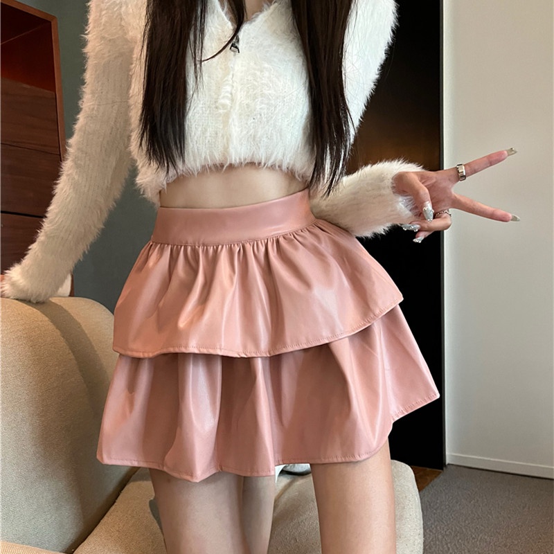 Chân Váy Da pu Ngắn Lưng Cao Thời Trang Thu Đông