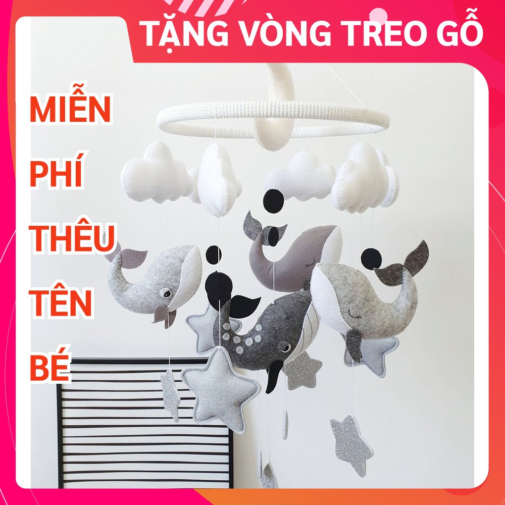 Đồ chơi treo nôi cho bé kích thích thị giác ảnh thật, có nhạc tự xoay CÁ VOI XÁM