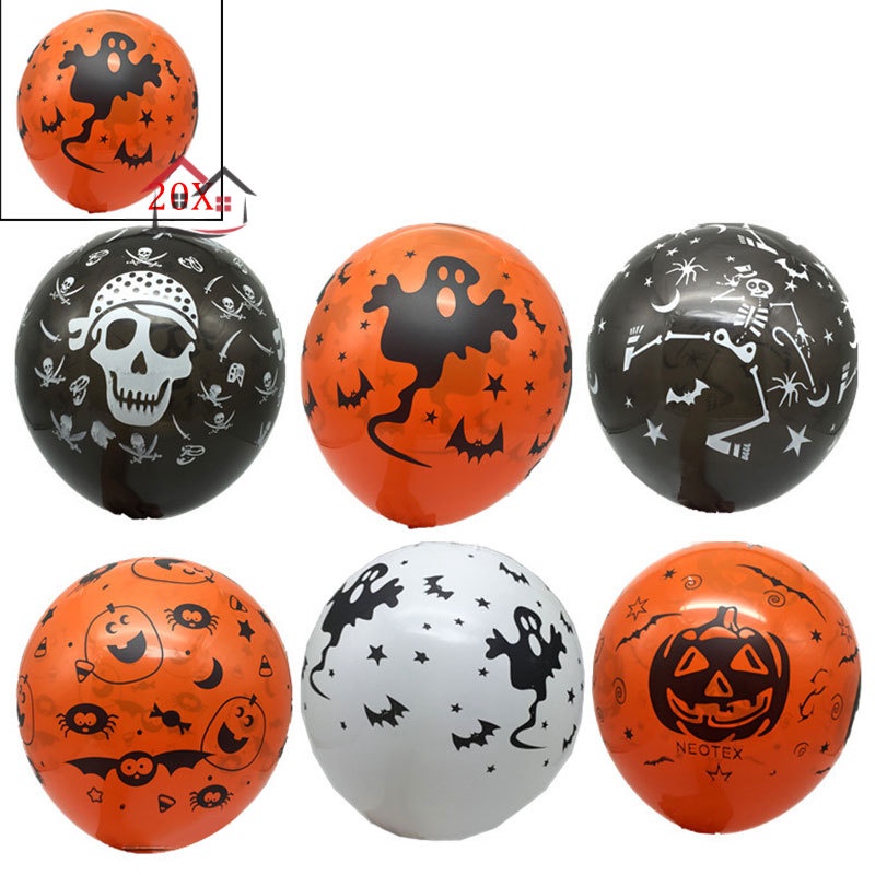 Combo Bóng bay in hình Halloween màu đen, trắng, cam nhiều họa tiết trang trí lễ hội hóa trang Halloween