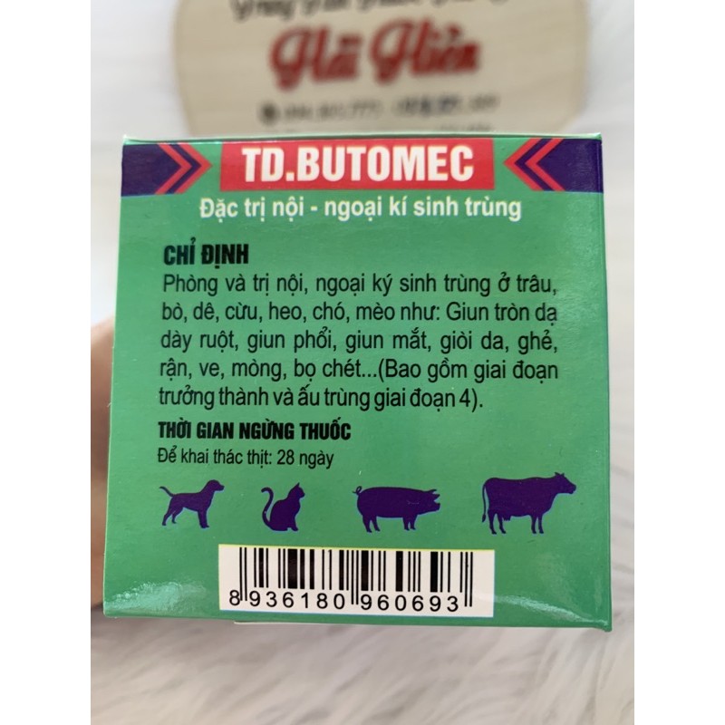 10ml TD BUTOMEC - diệt rận, ve, mòng, bọ chét trên chó mèo, heo, trâu, bò, dê, cừu- nhỏ ngoài da