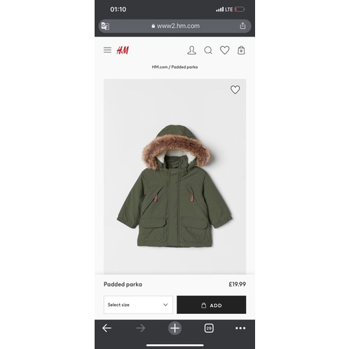 Áo Khoác Parka HM lót lông cừu xuất dư xịn cho bé trai
