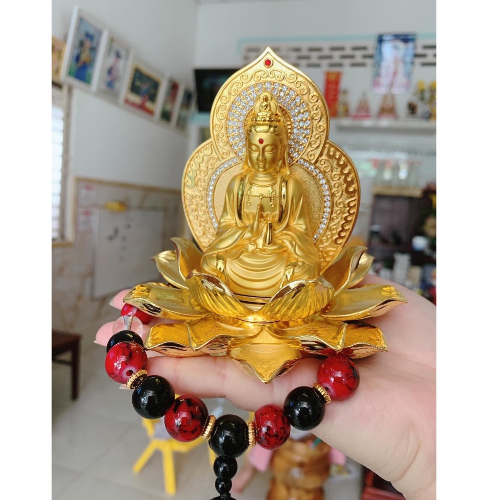 Tượng Mẹ Quan Âm Ngự Đài Sen Chất Liệu Cao Cấp , Tượng Phật Bà Quan Âm Để Taplo Ô Tô