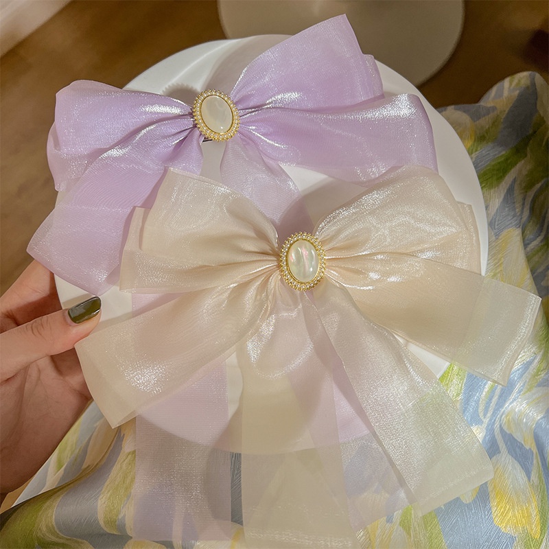 Dây Cột Tóc Hình Nơ Đính Ngọc Trai Thời Trang Hàn Quốc