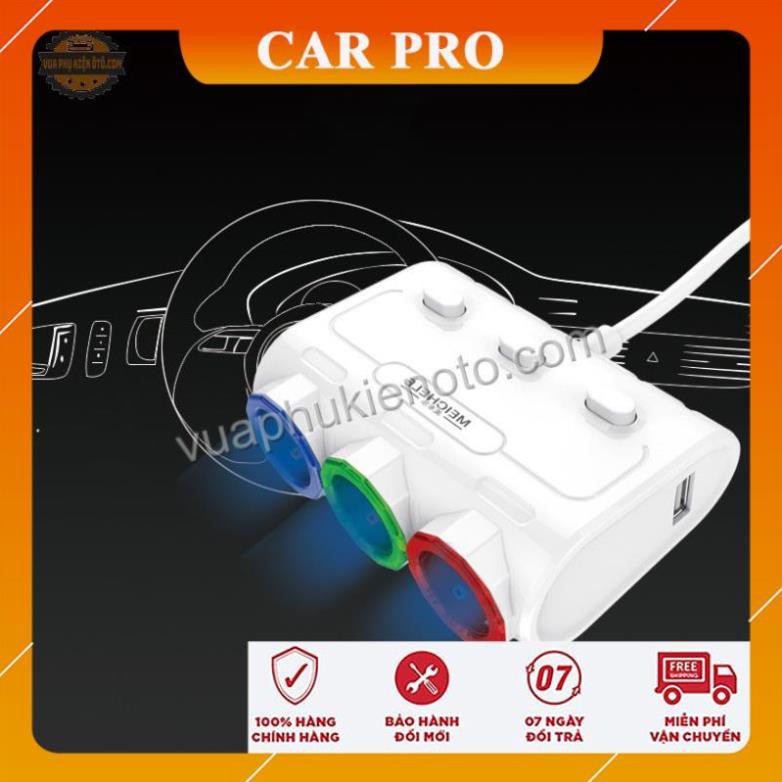  Bộ chia tẩu sạc oto, xe hơi cao cấp 3 tẩu - 2 cổng USB Meichele - CAR PRO