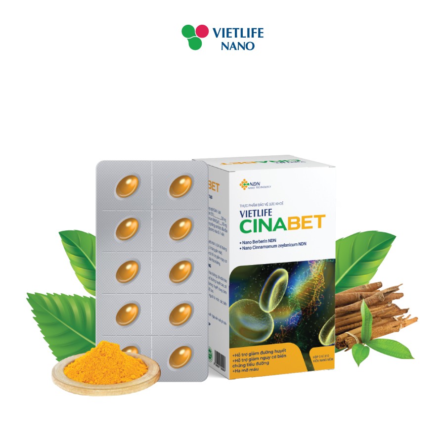 Vietlife Cinabet 30 viên - Bộ 5 hộp Đột phá nano dược liệu hỗ trợ giảm mỡ máu, đường huyết