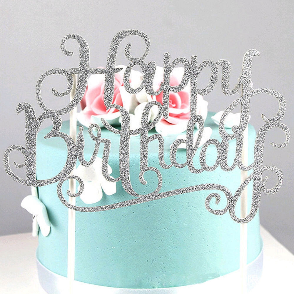 Glitter Flags Cake Topper Happy Birthday Party Supplies Decorations Tools