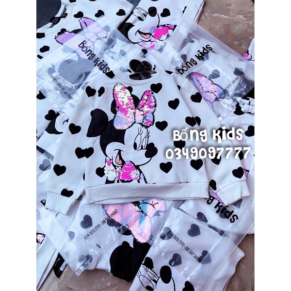 Áo Nỉ Bé Gái Minnie Sequin Trái Tim PR