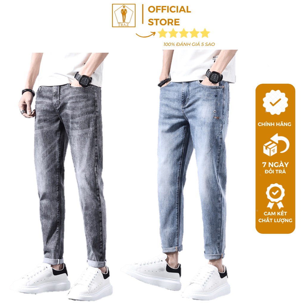 Quần jean nam TRAZ rách gối màu đen trơn chất bò cao cấp co dãn 4 chiều đẹp rin trơn form dáng skinny111