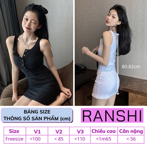 Váy Body Ba Lỗ RANSHI Đầm Sát Nách Phối Cúc Bấm Cá Tính Sexy Tôn Dáng Chất Thun Gân Dày Dặn HÀNG LOẠI 1 - RBD026