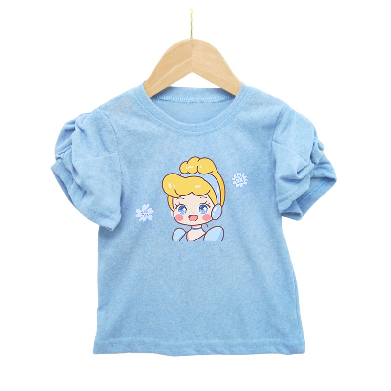 Áo Thun Cotton Tay Phồng Họa Tiết Hoạt Hình Xinh Xắn Dành Cho Bé Gái