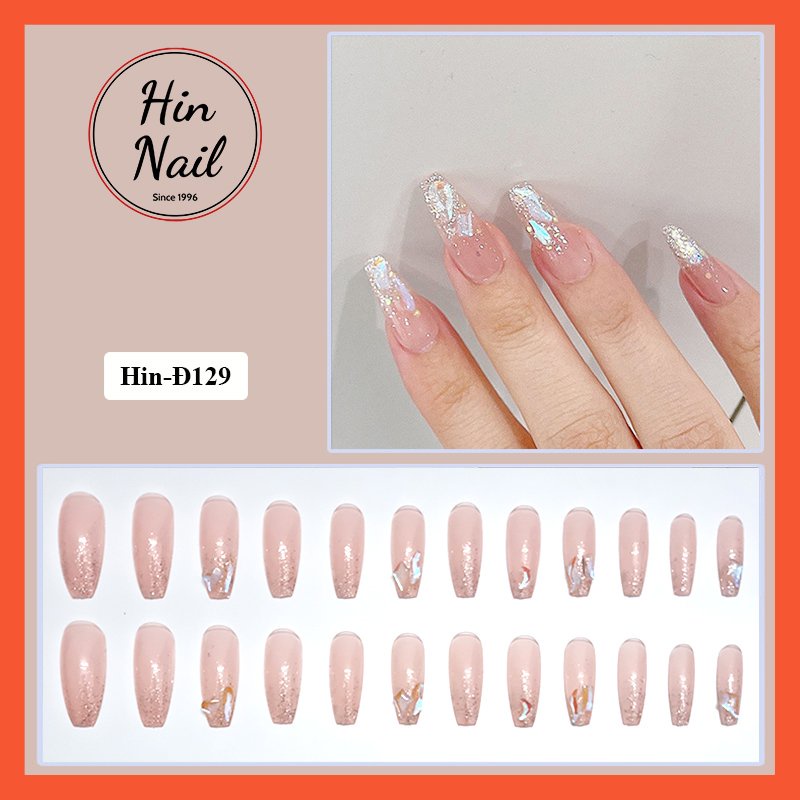 móng tay giả đính đá kèm keo Hin nail họa tiết ánh nhũ sang chảnh