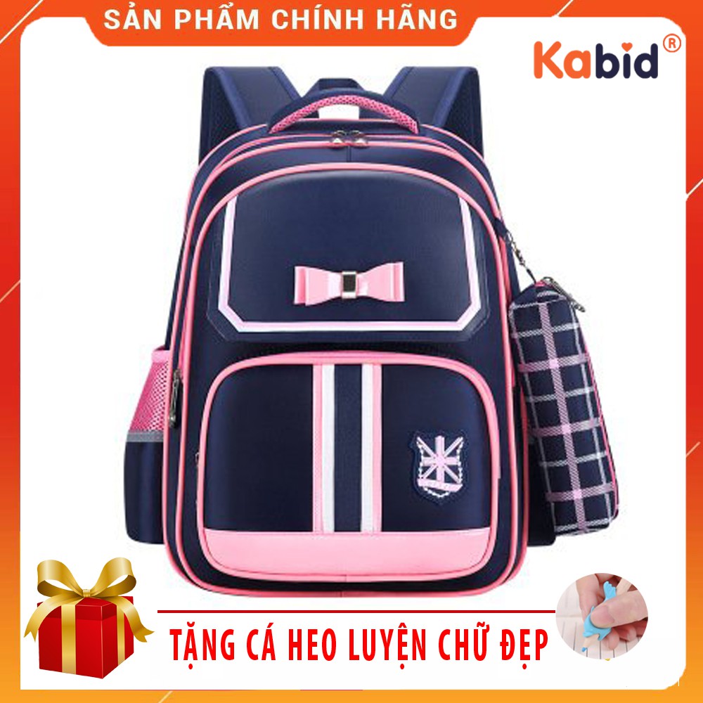 Balo học sinh chống gù lưng, chất liệu siêu nhẹ. chống thấm - Kèm túi bút - Balo nơ xinh xắn + Tặng cá heo viết chữ đẹp