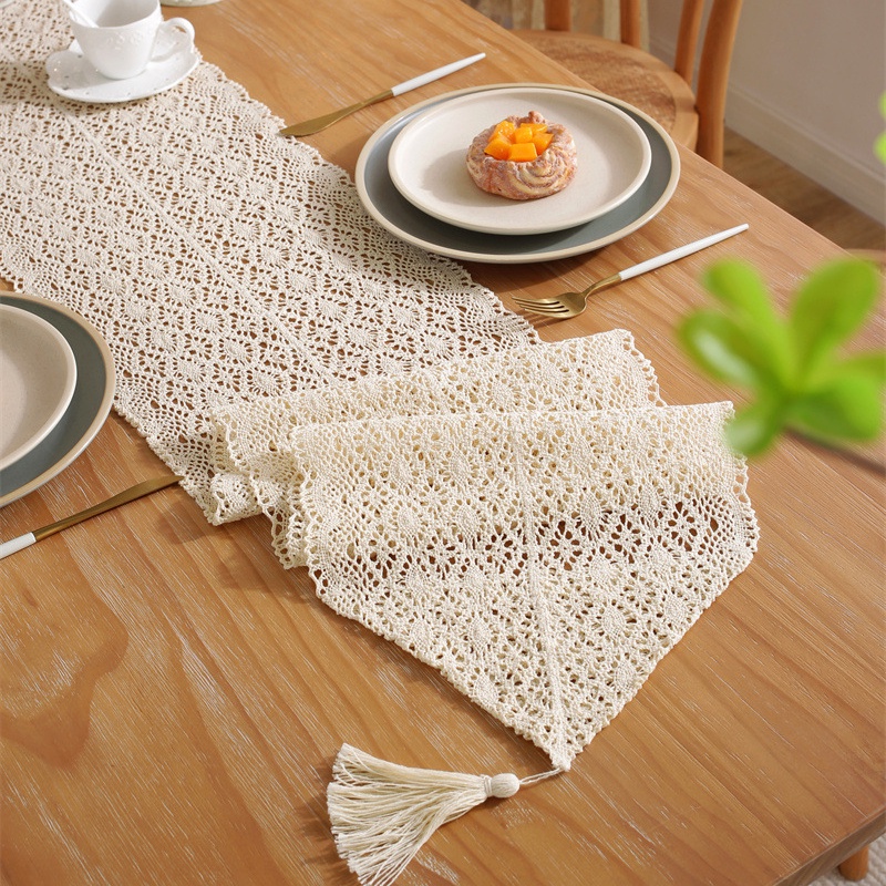 Khăn Trải Bàn Bằng Cotton Đan Móc Phong Cách Cổ Điển Dùng Trang Trí Bàn Ăn