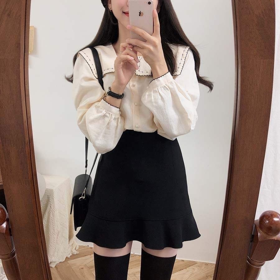 Áo sơ mi cổ vuông Ulzzang- Vintage | BigBuy360 - bigbuy360.vn