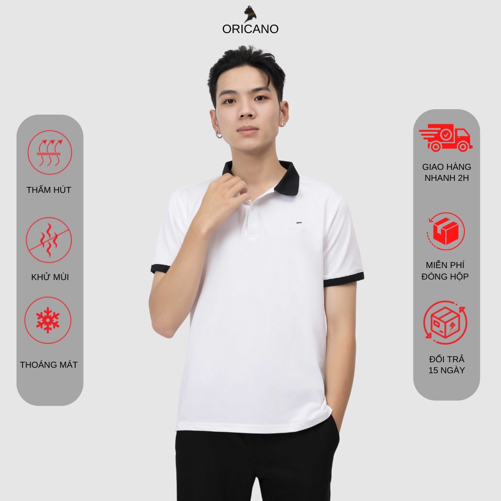 Áo Polo Nam ORICANO Trắng Đen Tay Ngắn Cổ Bẻ Chất liệu 95 Polyester Và 5 Xpander Mềm Mịn Thoáng Mát