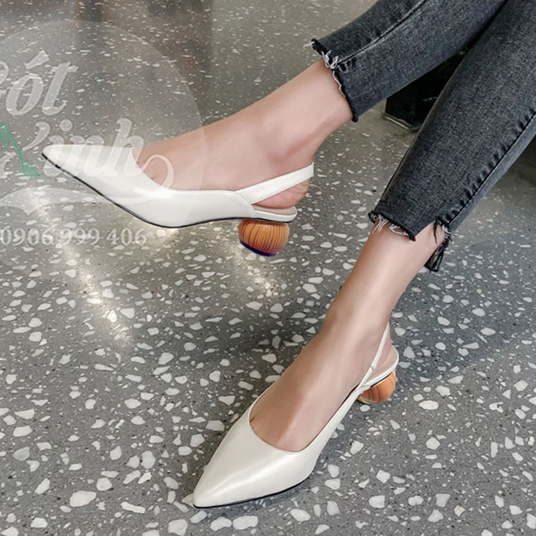 Slingback mũi nhọn gót gỗ 3 cm-Kèm video shop tự quay