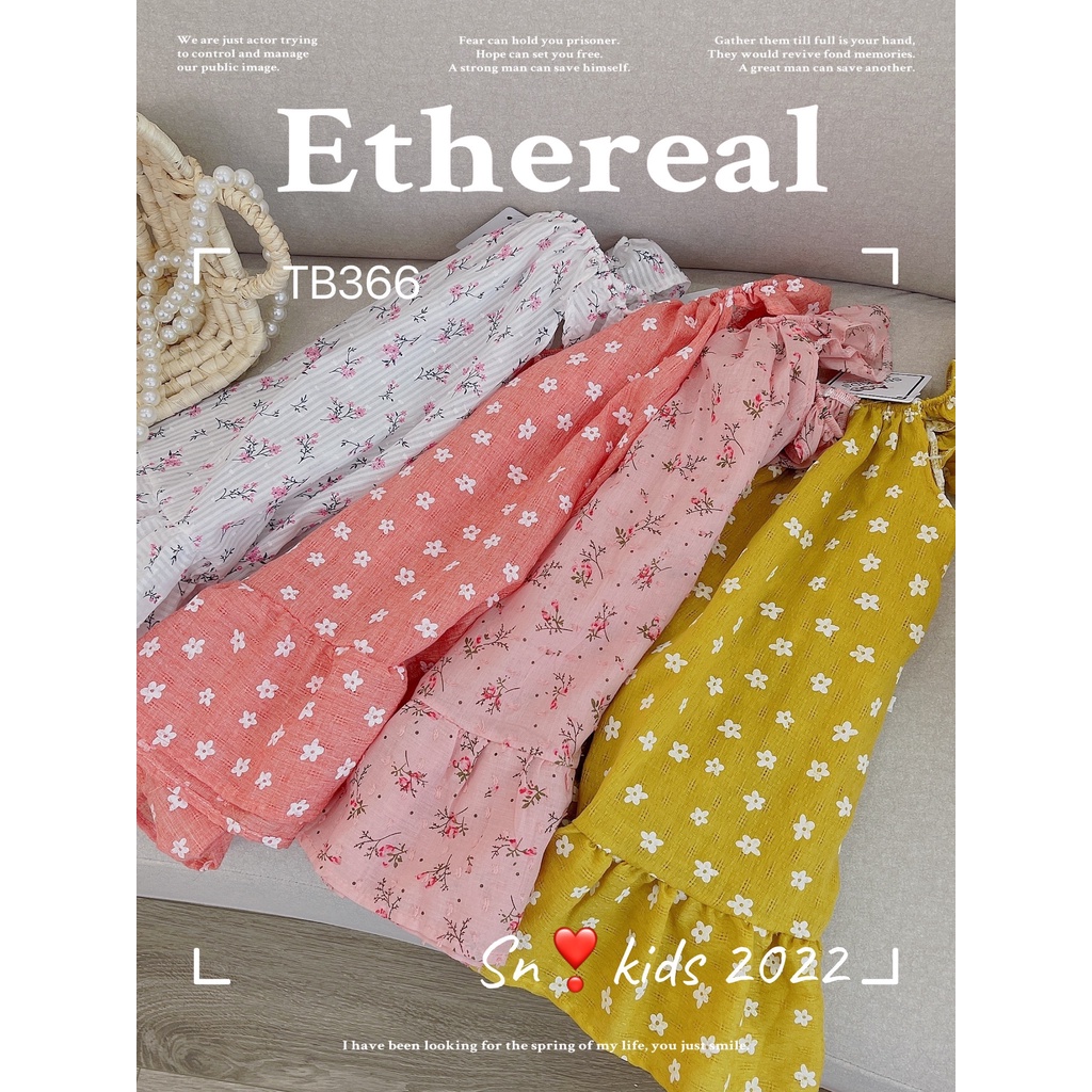 Váy 2 dây cánh tiên bé gái họa tiết hoa nhí xinh yêu, dáng xòe, vải đũi mềm mát size 10 - 20 kg