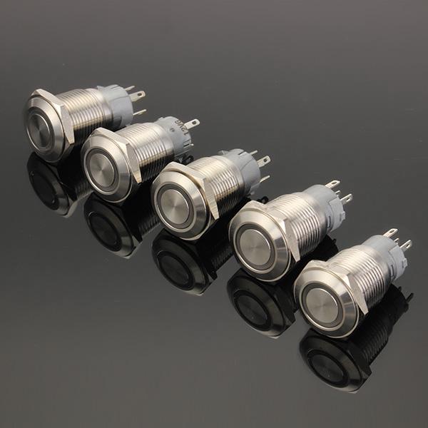 12V 16mm Latching Angel Eye LED Push Button Switch Flat Head Metal illuminated