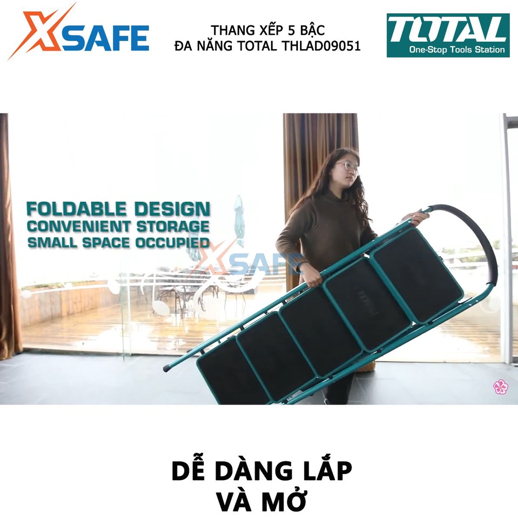 Thang xếp 5 bậc đa năng TOTAL THLAD09051 chất liệu thép, kích thước mỗi bậc thang 380*260mm, khả năng tải 150kg - XSAFE