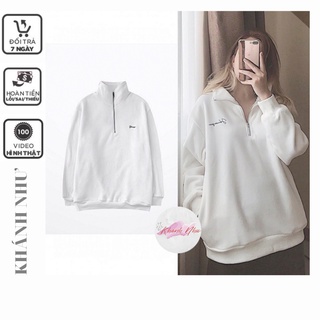 Áo nỉ cổ cao kéo khóa nữ FREESHIP - Sweater khóa cổ chữ ngực dáng rộng Ulzzang