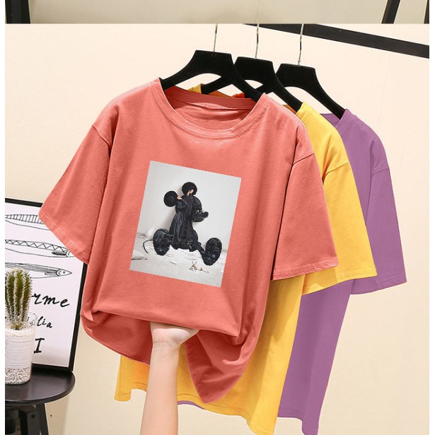 100% cotton women clothes /clothing t-shirt women round neck short sleeve print blouse tops