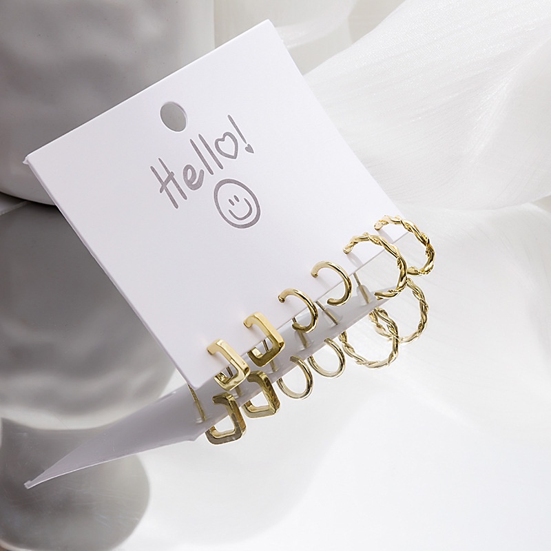 Bông Tai Kim Loại Hình Chữ C/Vuông/Tròn Nhỏ Dạng Xoắn Không Phai Màu Cho Nữ