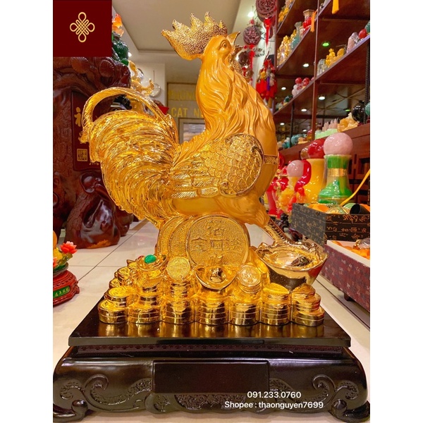 Tượng Gà Bên thỏi vàng kim nguyên bảo cỡ đại