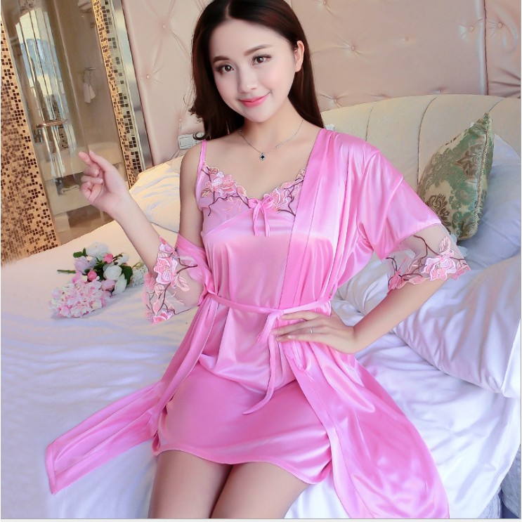 Đầm Ngủ Sexy 💗 Sét Váy Ngủ Đẹp Đầm+ Áo Choàng💗 Lụa Satin Mềm MịnXinh Xắn (C) | BigBuy360 - bigbuy360.vn