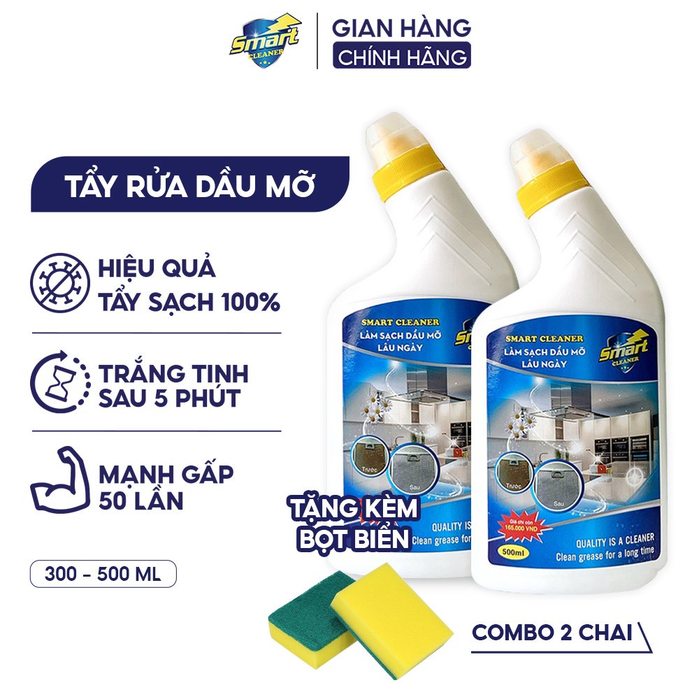 Combo 2 chai nước tẩy rửa dầu mỡ nhà bếp SMART CLEANER làm sạch xoong nồi 300/500