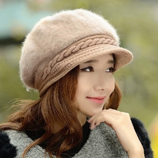Mũ len lưỡi trai phong cách Hàn, mũ nồi len lông thỏ có vành cao cấp