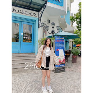 Áo sơ mi dạ kẻ oversize (Ảnh thật)