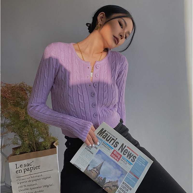 Áo cardigan dệt kim tay dài eo cao phong cách Âu Mỹ cổ điển quyến rũ cho nữ