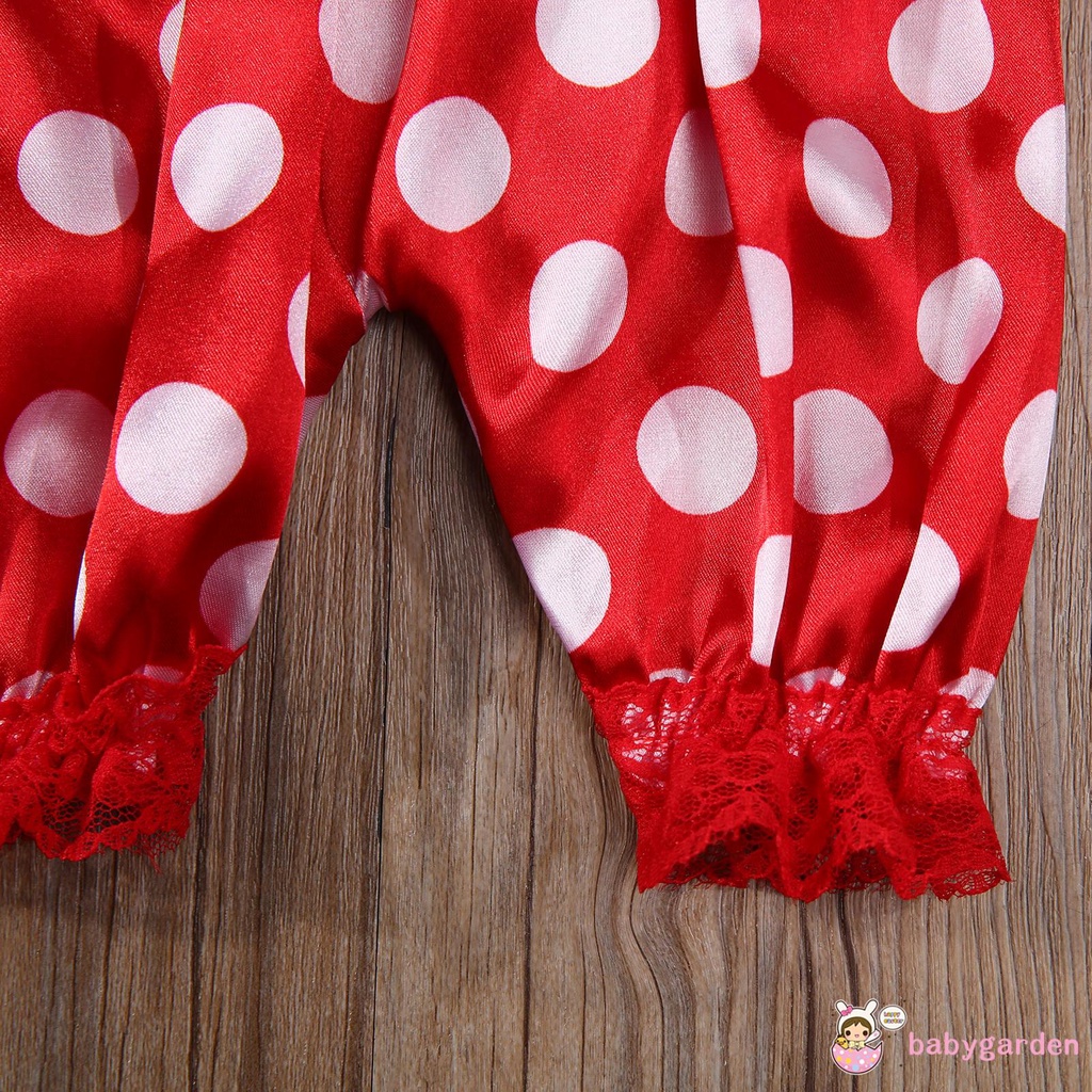 Áo Liền Quần Chấm Bi Và Băng Đô Nơ Cho Bé