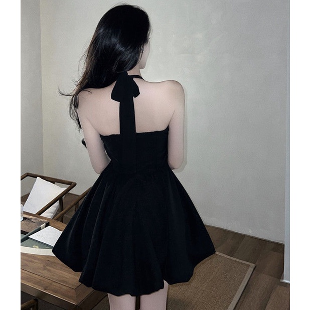 Đầm Hai Dây Dáng Chữ A Màu Đen Thời Trang 2022 Amoi Quyến Rũ Cho Nữ