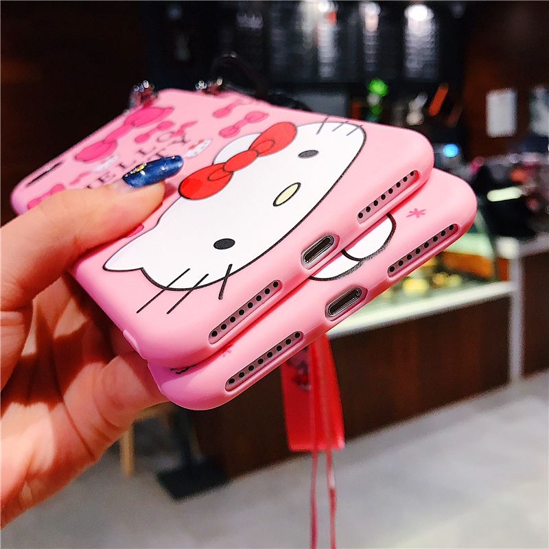 Ốp điện thoại Hello Kitty có móc khóa và dây đeo dễ thương cho OPPO A3s F5 A83 A71 A57 A39 F1s