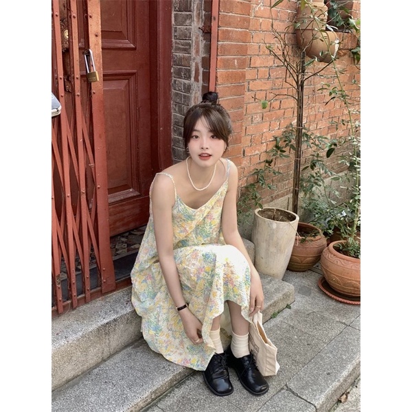 Váy 2 dây hoa nhí chất nhún siêu đẹp siêu xinh, màu ngoài lên chuẩn chỉnh họa tiết hoa nhí