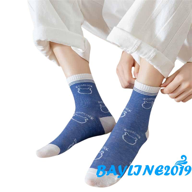 Vớ dệt kim thoáng khí chống trượt in họa tiết hoạt hình dễ thương cho nữ