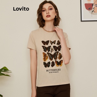 Áo thun Lovito ngắn tay cổ tròn họa tiết bướm phong cách Preppy L19D008 (màu mơ)