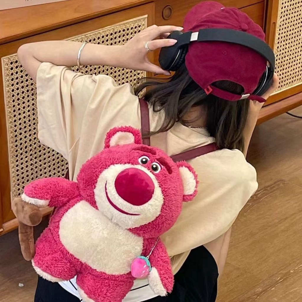 🍓Túi Đeo Chéo Hình Gấu Bông Màu Hồng Dễ Thương Cho Nữ Ba lô đeo vai hình gấu bông dâu tây Disney dễ thương dùng làm quà tặng cho bé